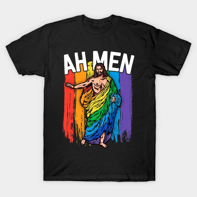 Ah Gay Jesus Funny LGBTQ Gifts Rainbow T-Shirt by HaroldKeller